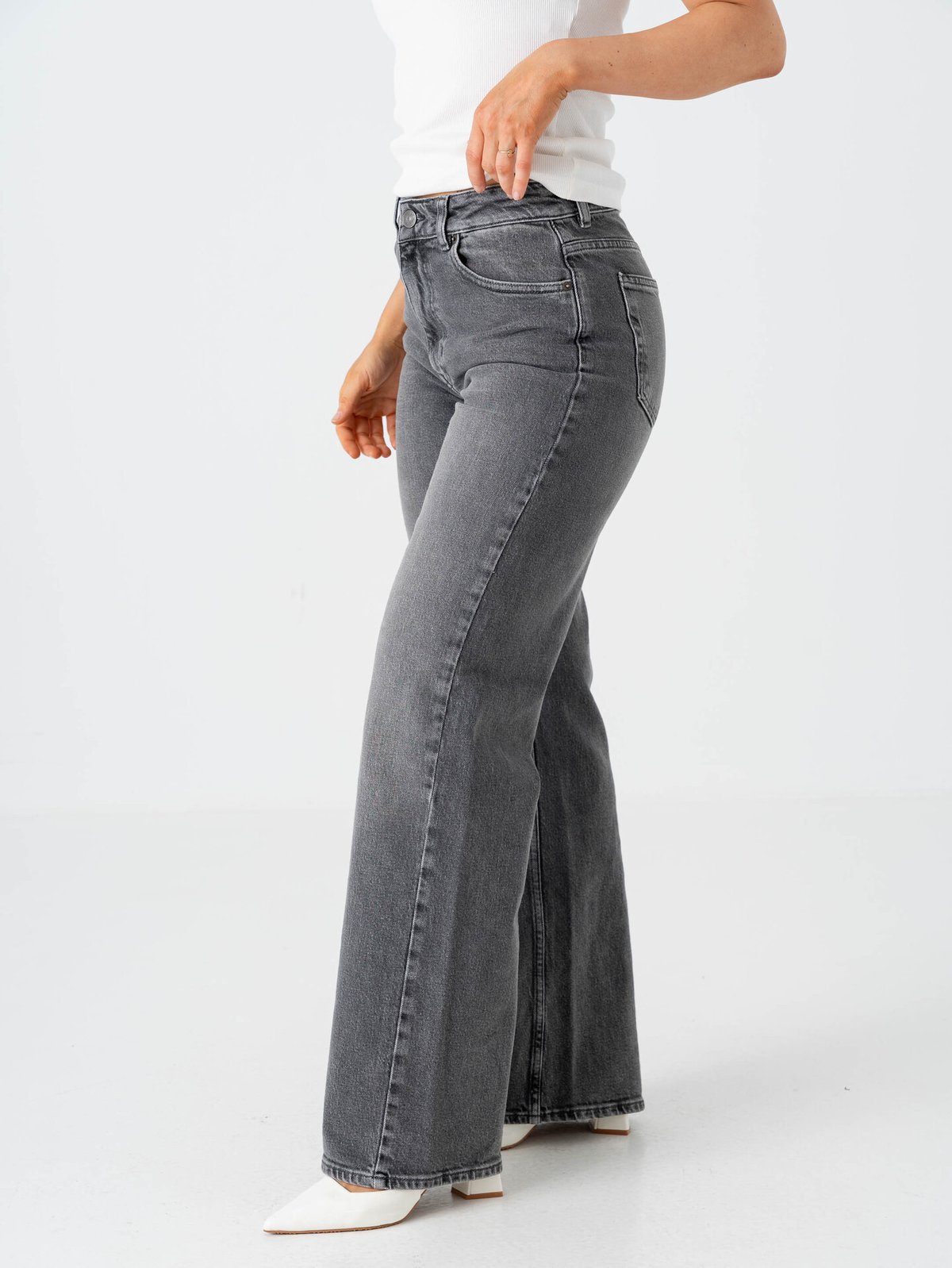 Selected Femme Wide Bea Kori High Waist Jeans Medium Grey Denim