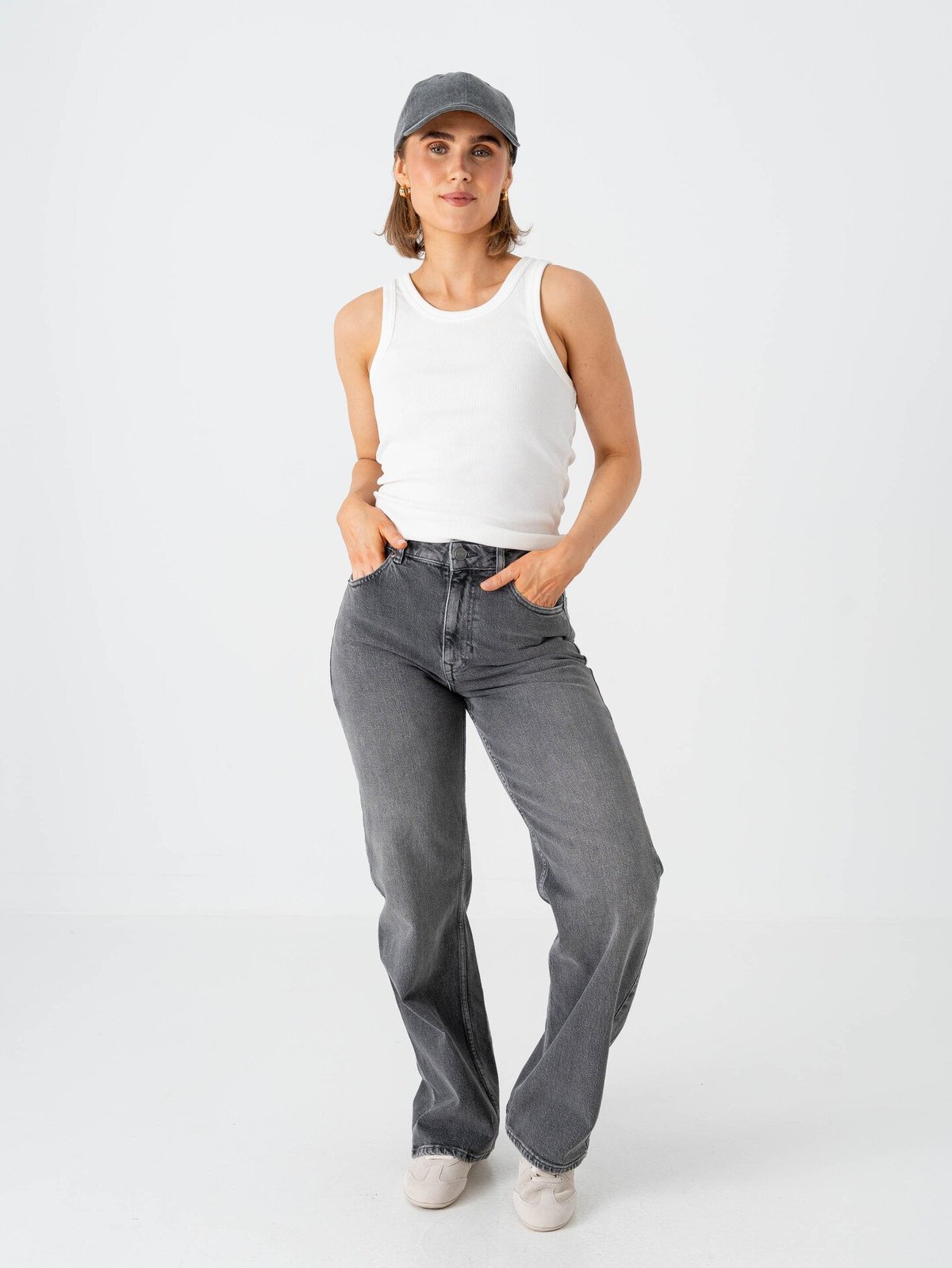 Selected Femme Wide Bea Kori High Waist Jeans Medium Grey Denim