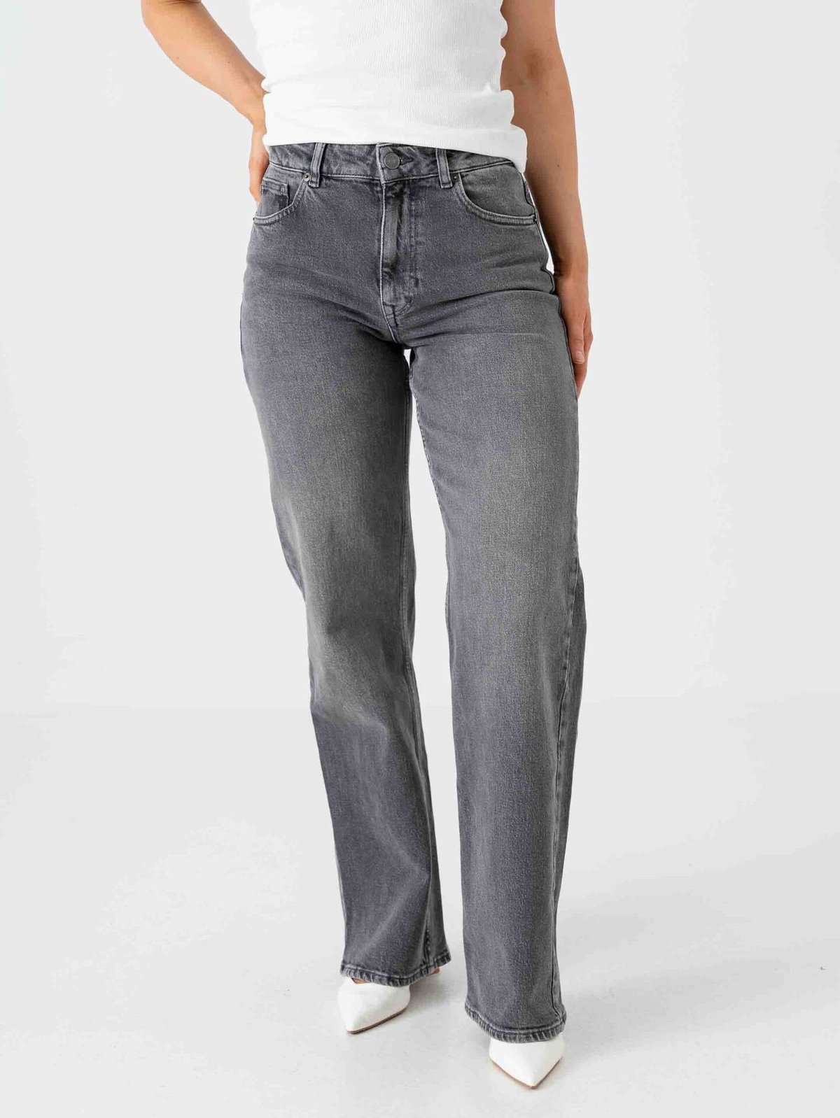 Selected Femme Wide Bea Kori High Waist Jeans Medium Grey Denim