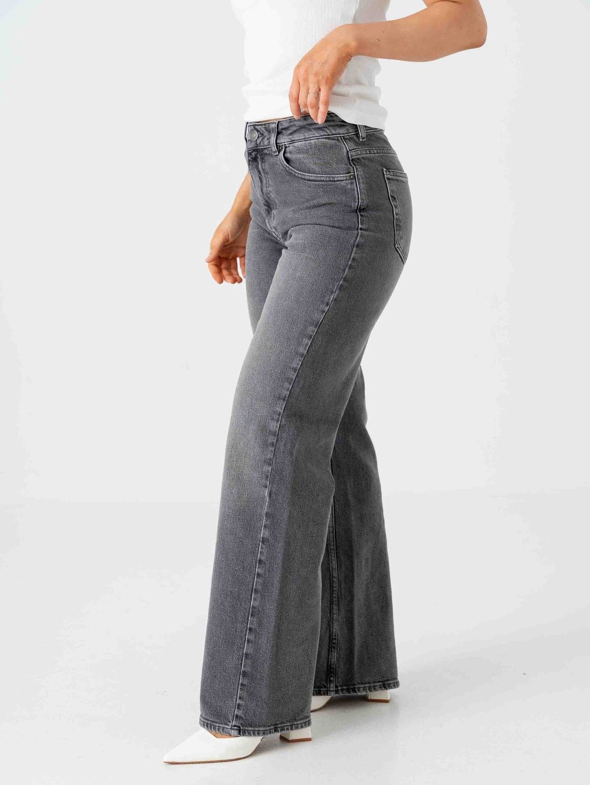 Selected Femme Wide Bea Kori High Waist Jeans Medium Grey Denim