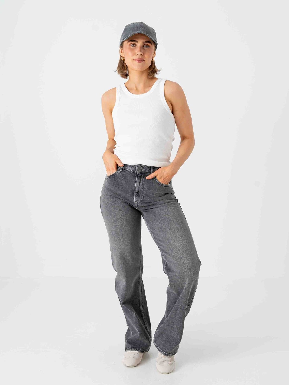 Selected Femme Wide Bea Kori High Waist Jeans Medium Grey Denim