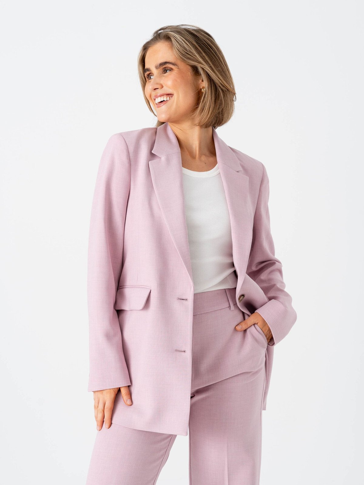 Selected Femme Rita Long Sleeve Relaxed Blazer Bleached Mauve Melange