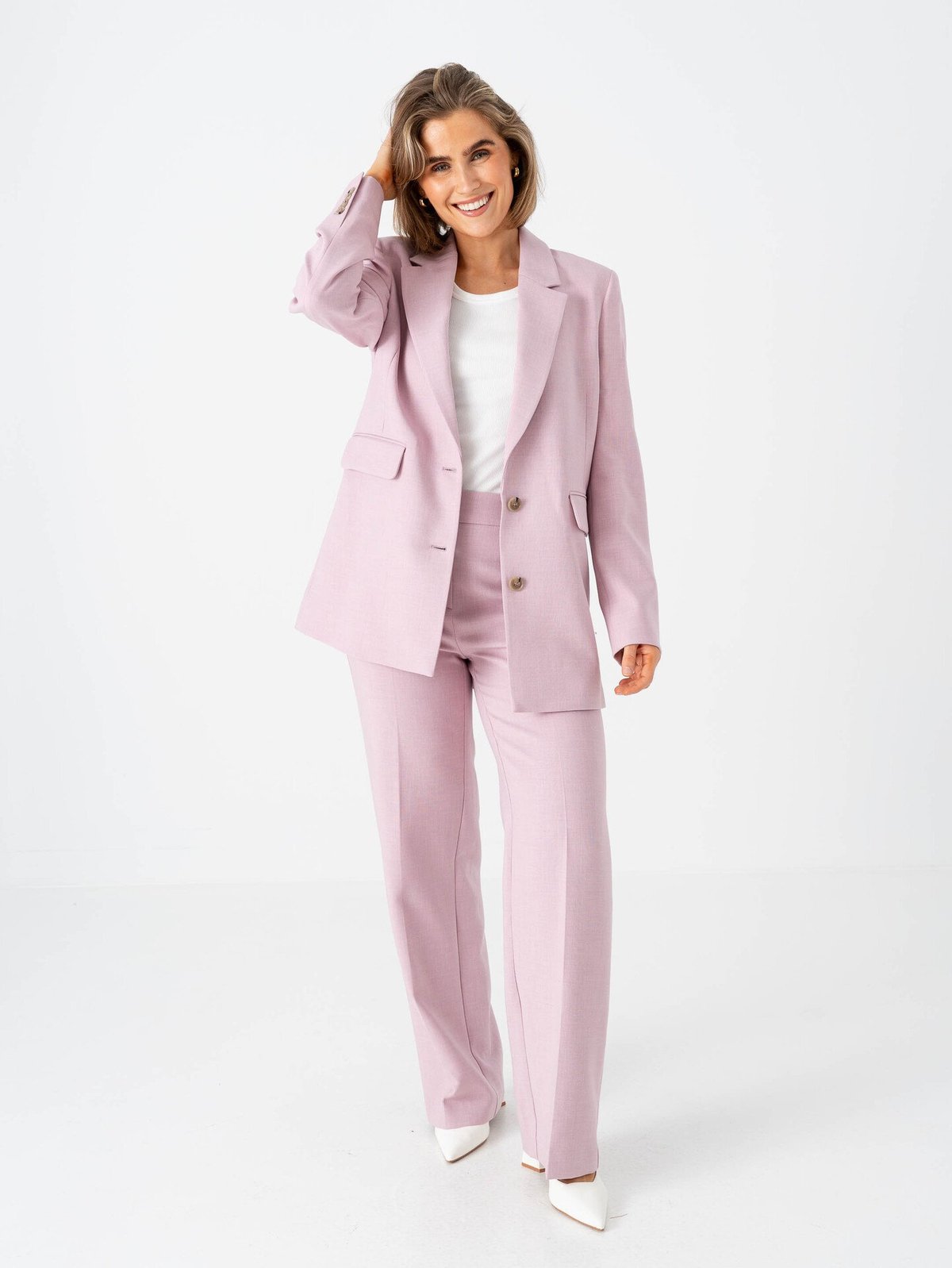 Selected Femme Rita Long Sleeve Relaxed Blazer Bleached Mauve Melange