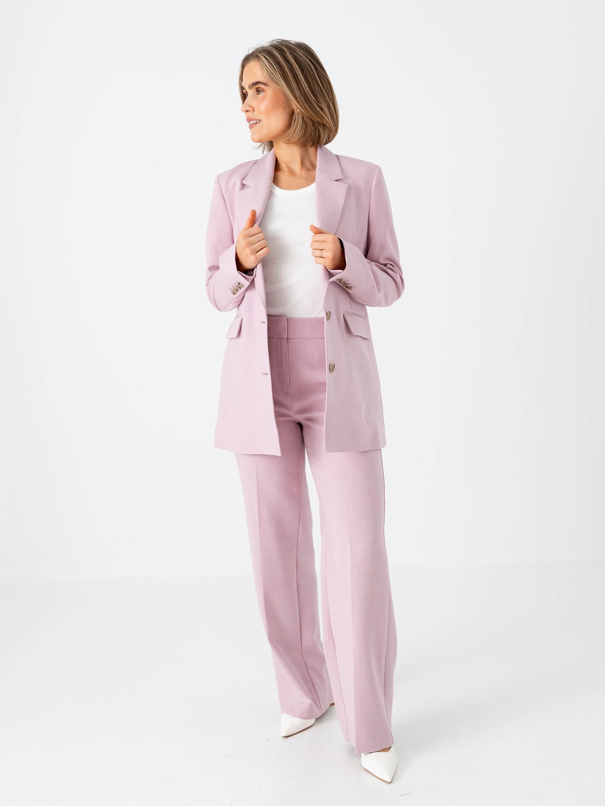 Selected Femme Rita Long Sleeve Relaxed Blazer Bleached Mauve Melange