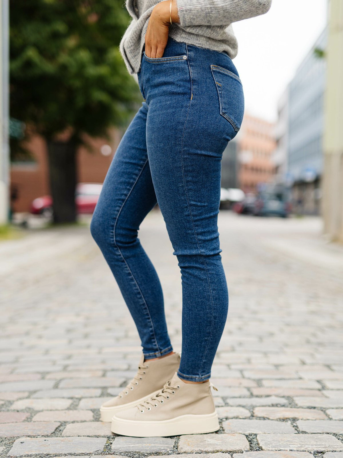 Selected Femme Sophia Mid Waist Skinny Blå