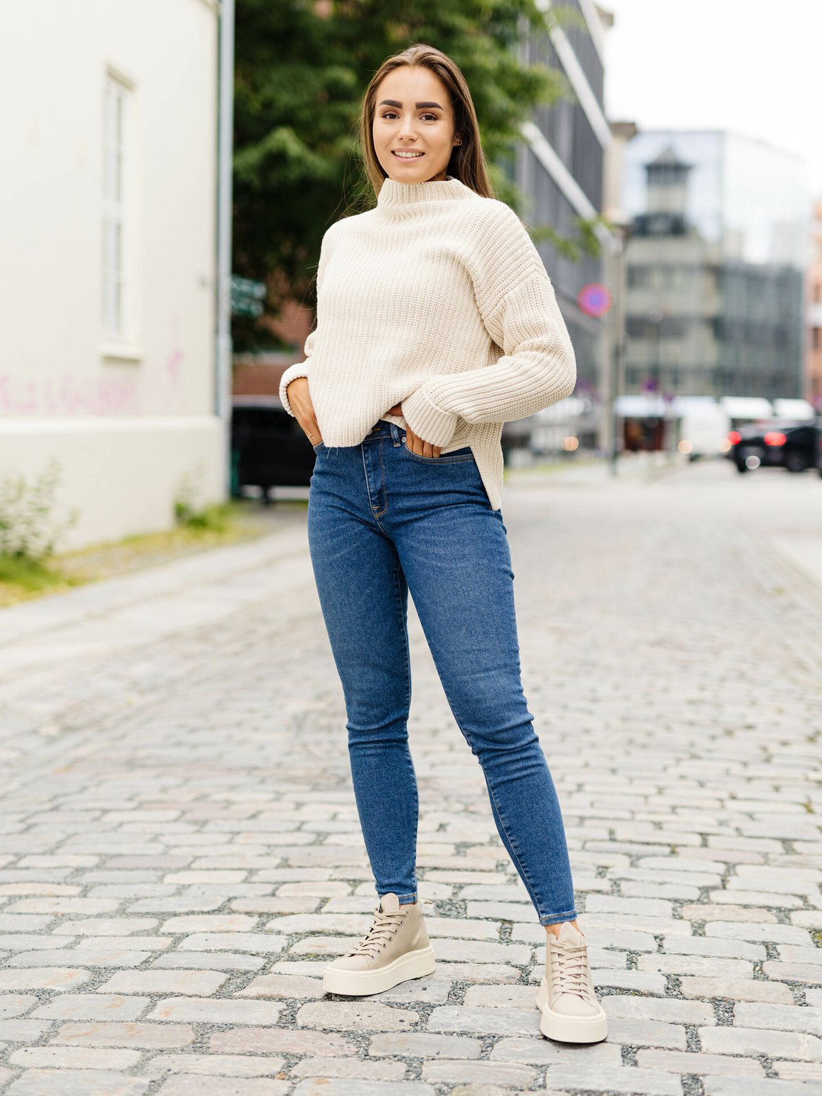 Selected Femme Sophia Mid Waist Skinny Blå