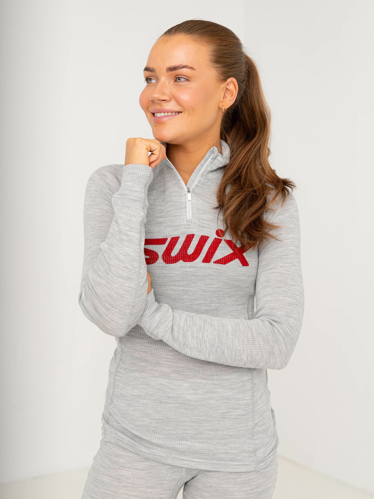Swix RaceX Merino Half Zip Light Grey Melange / Swix Red