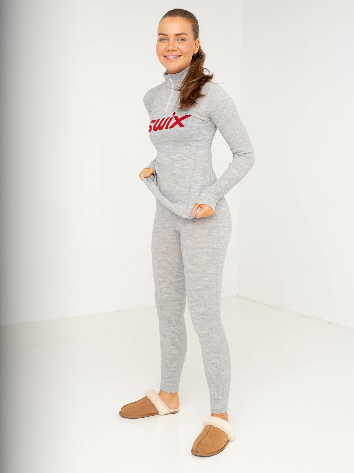 Swix RaceX Merino Half Zip Light Grey Melange / Swix Red