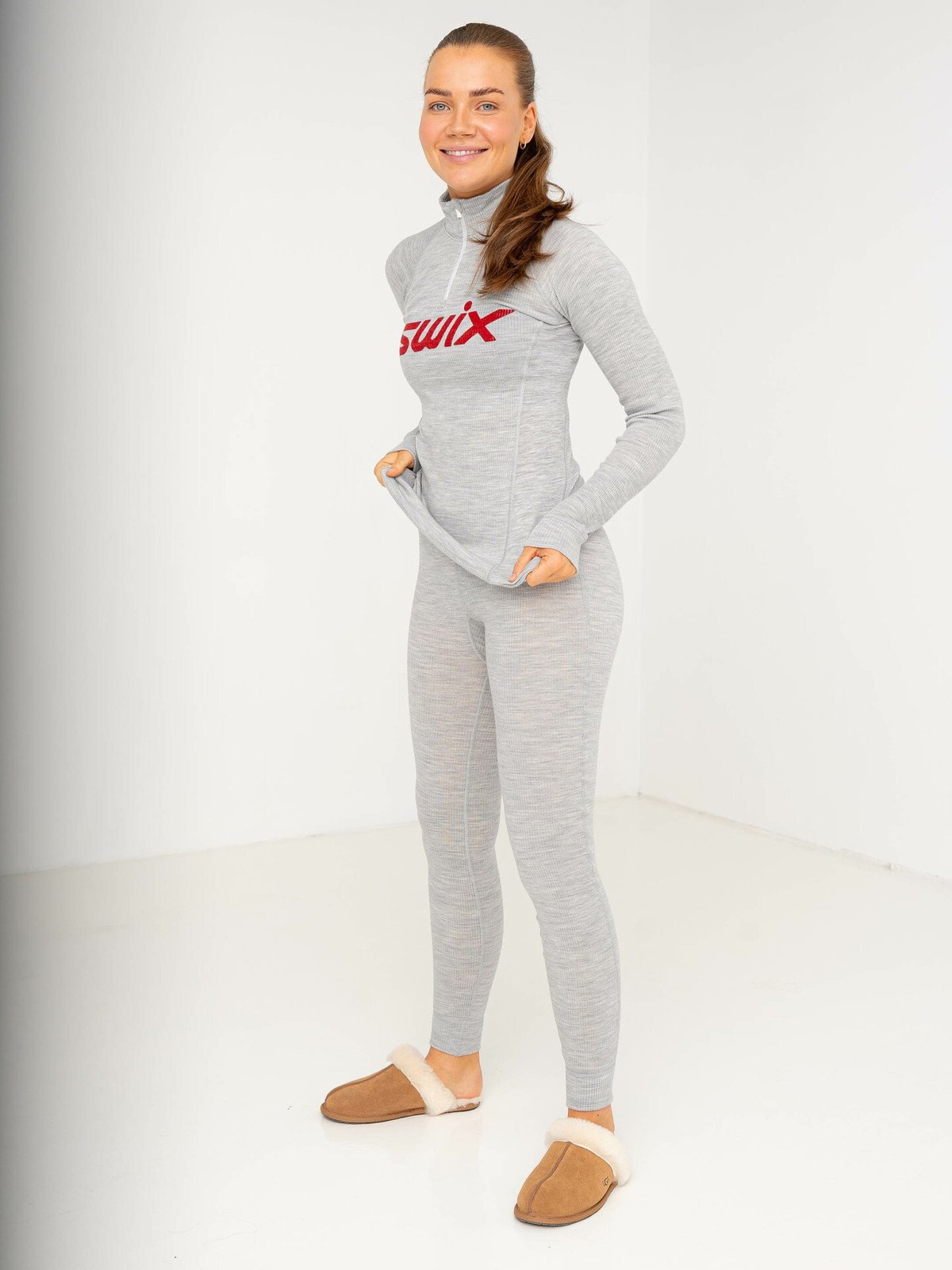 Swix RaceX Merino Half Zip Light Grey Melange / Swix Red