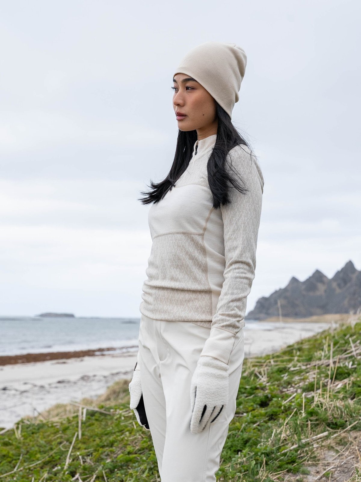 Twentyfour Aurora Aya Ull Half Zip Gråhvit