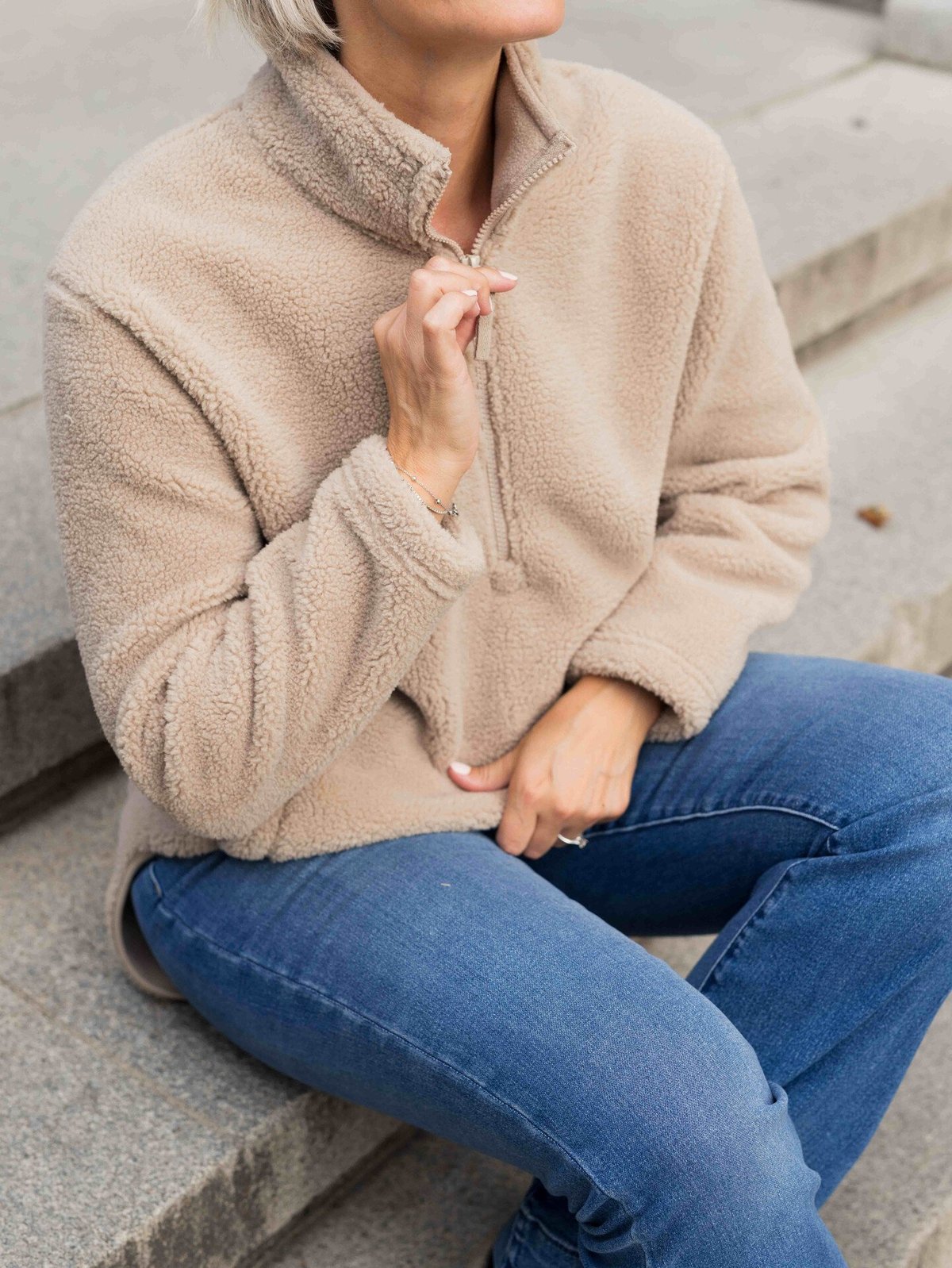 Twentyfour Mode Pile Half Zip Lys beige