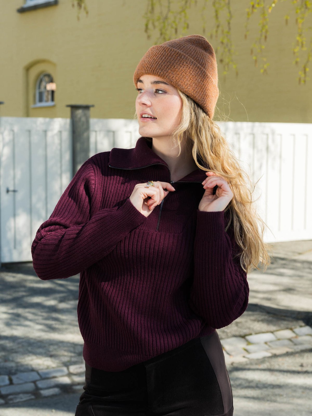 Twentyfour Mode Rib Half Zip Knit Burgunder