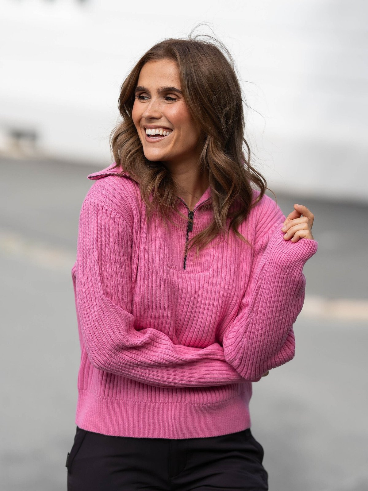 Twentyfour Mode Rib Half-Zip Knit Rosa