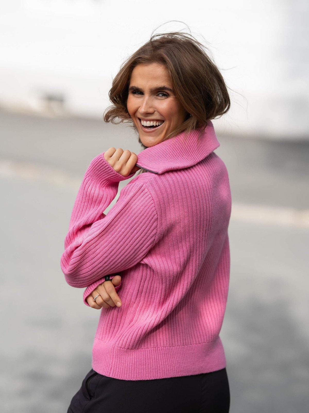 Twentyfour Mode Rib Half-Zip Knit Rosa