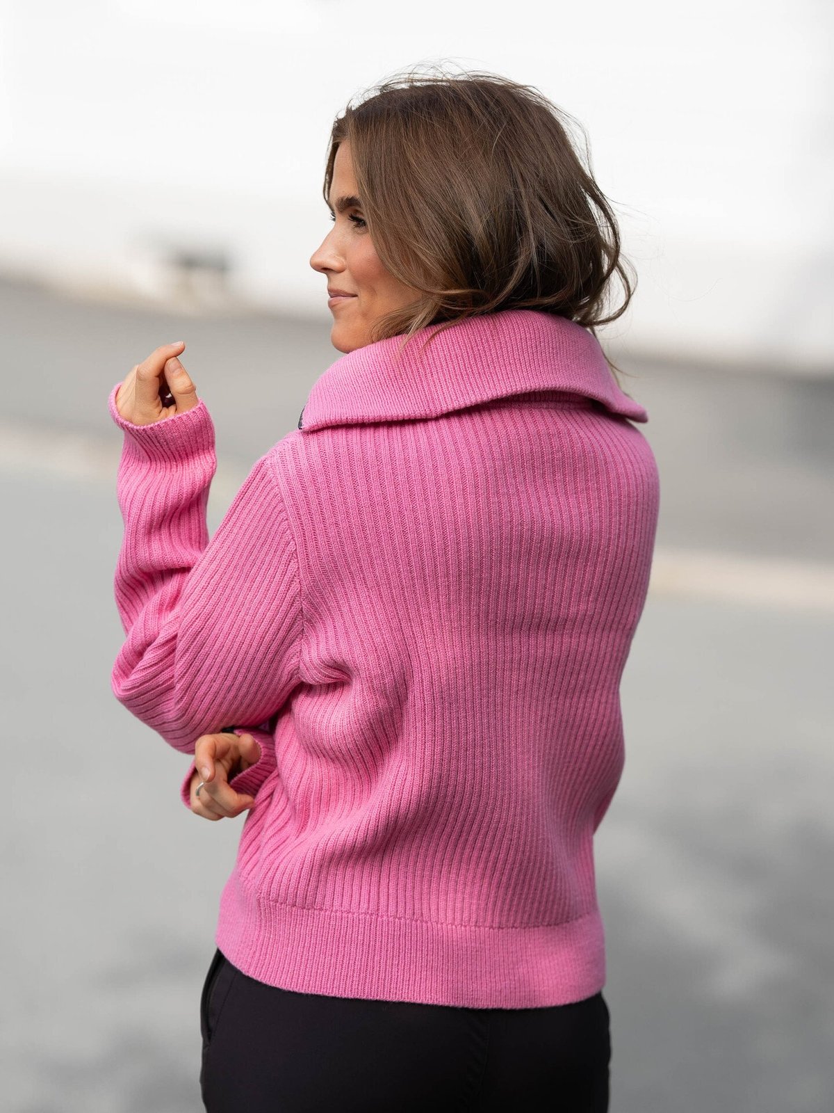 Twentyfour Mode Rib Half-Zip Knit Rosa