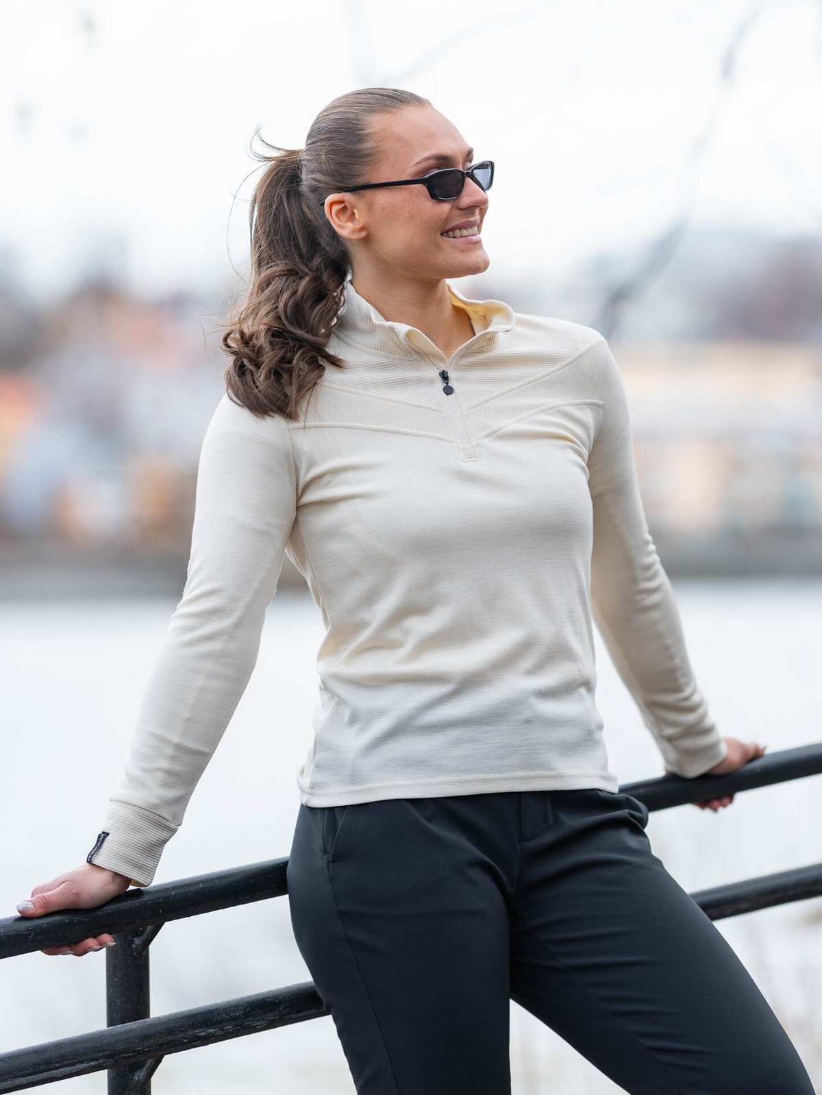 Twentyfour Aurora Oda Ull Half Zip Gråhvit