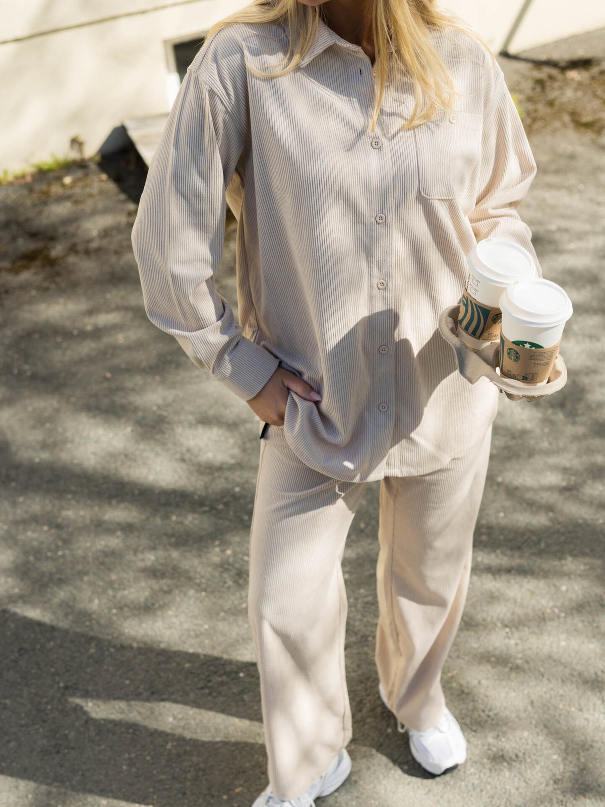 Twentyfour Mode Cord Skjorte Gråhvit