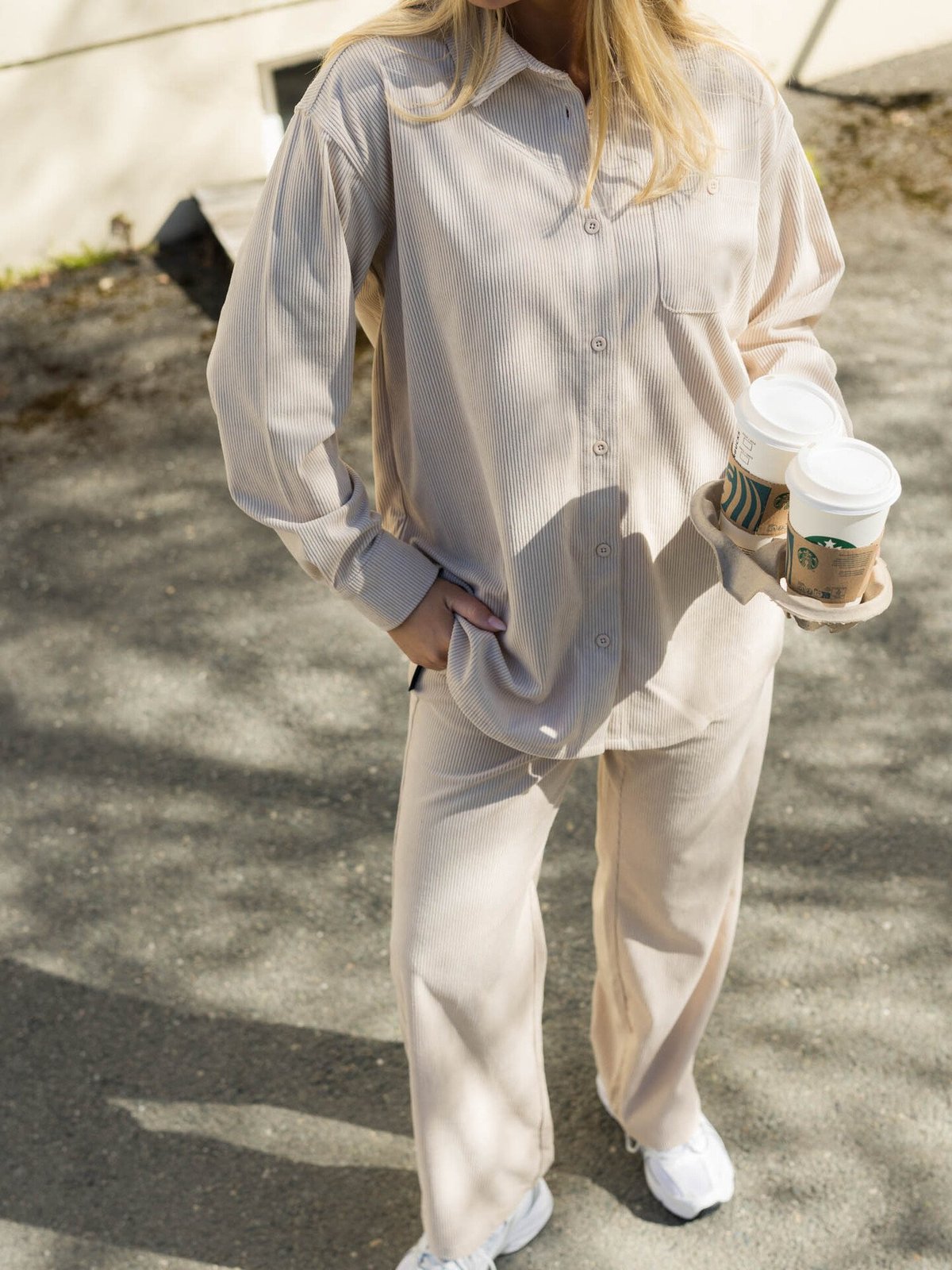 Twentyfour Mode Cord Skjorte Gråhvit