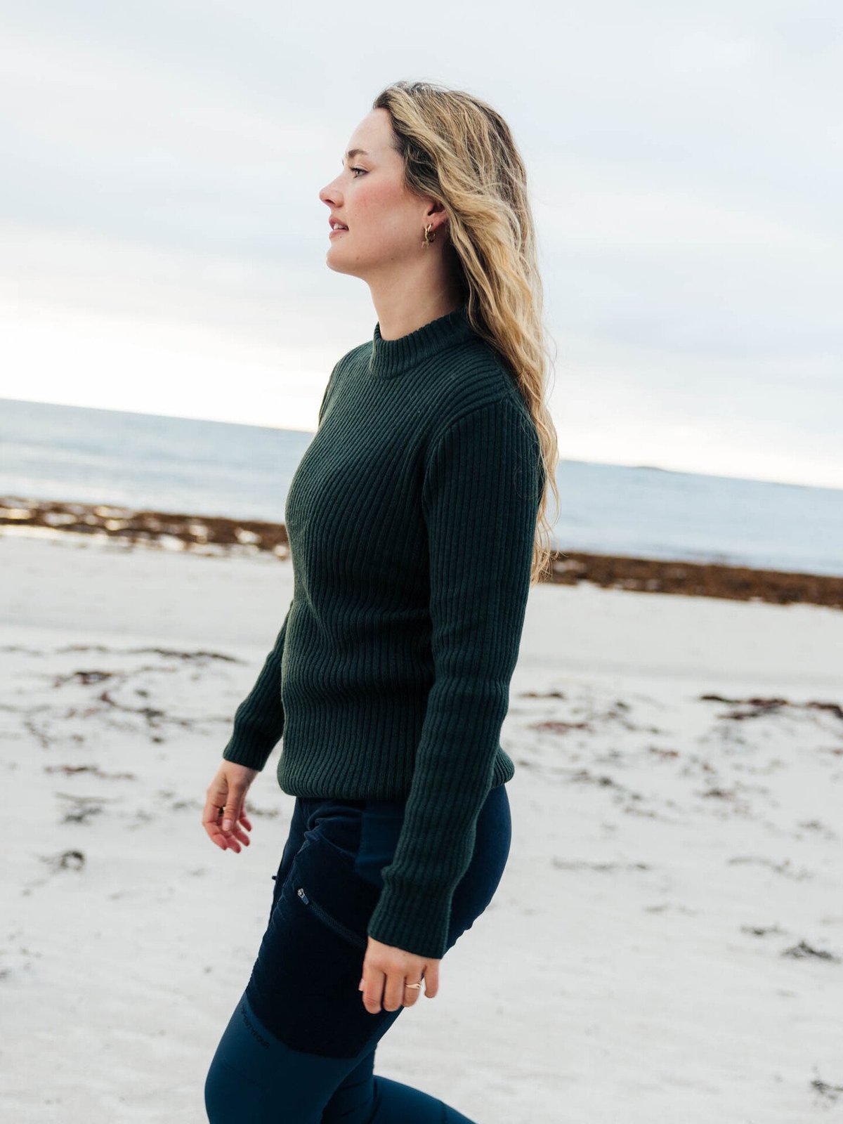 Twentyfour Mode Rib RN Sweater Dyp Grønn