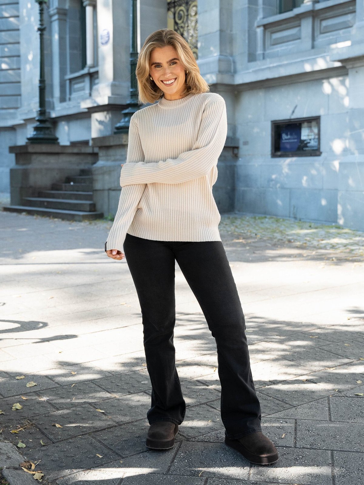 Twentyfour Mode Rib RN Sweater Gråhvit