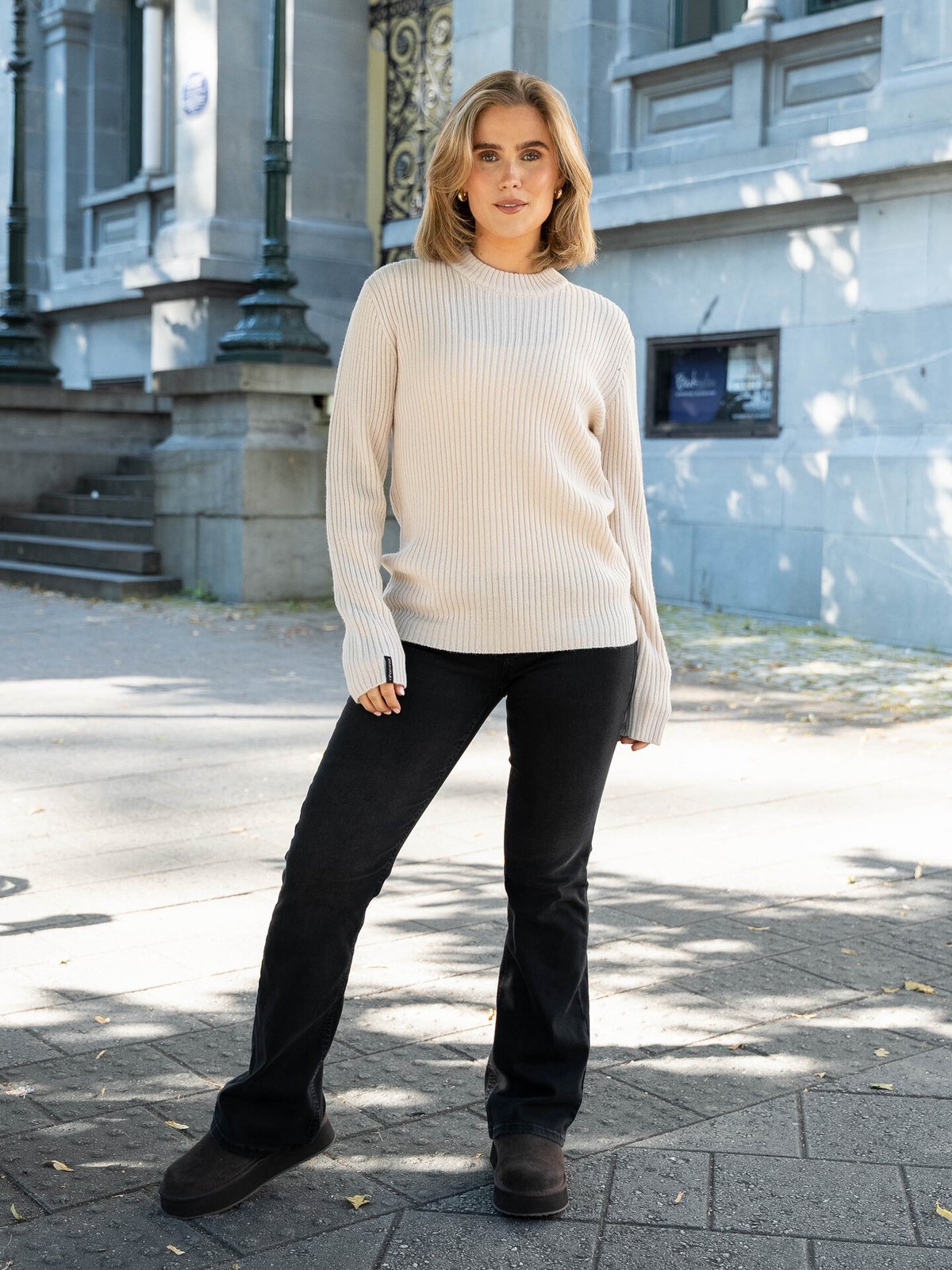 Twentyfour Mode Rib RN Sweater Gråhvit