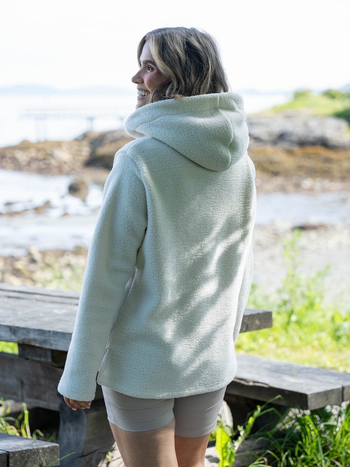 Twentyfour Mode Pile Hood Half Zip Gråhvit