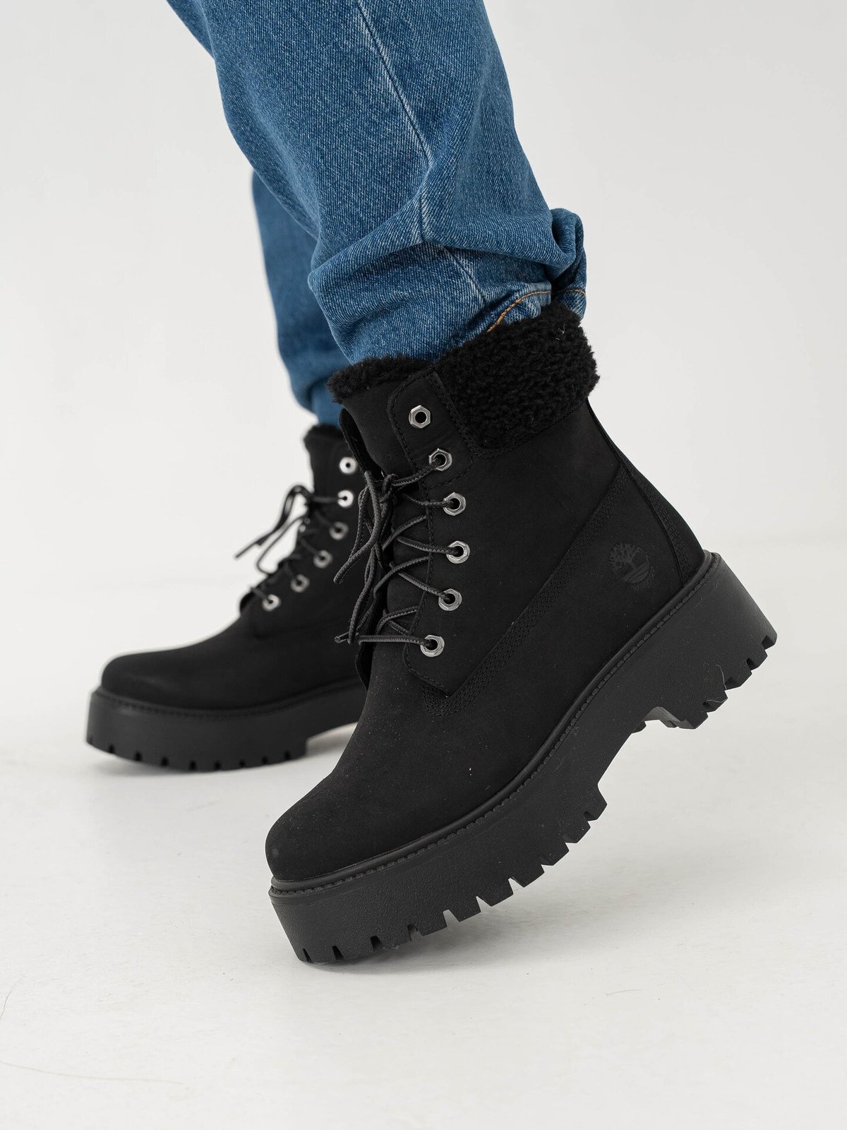 Timberland Stone Street 6 Inch WaterProof Teddy Fleece Black Nubuck
