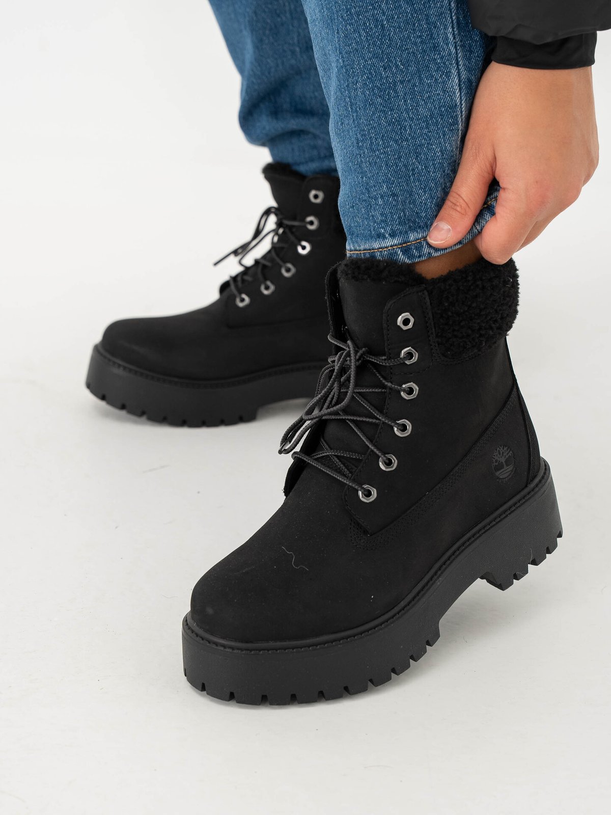 Timberland Stone Street 6 Inch WaterProof Teddy Fleece Black Nubuck