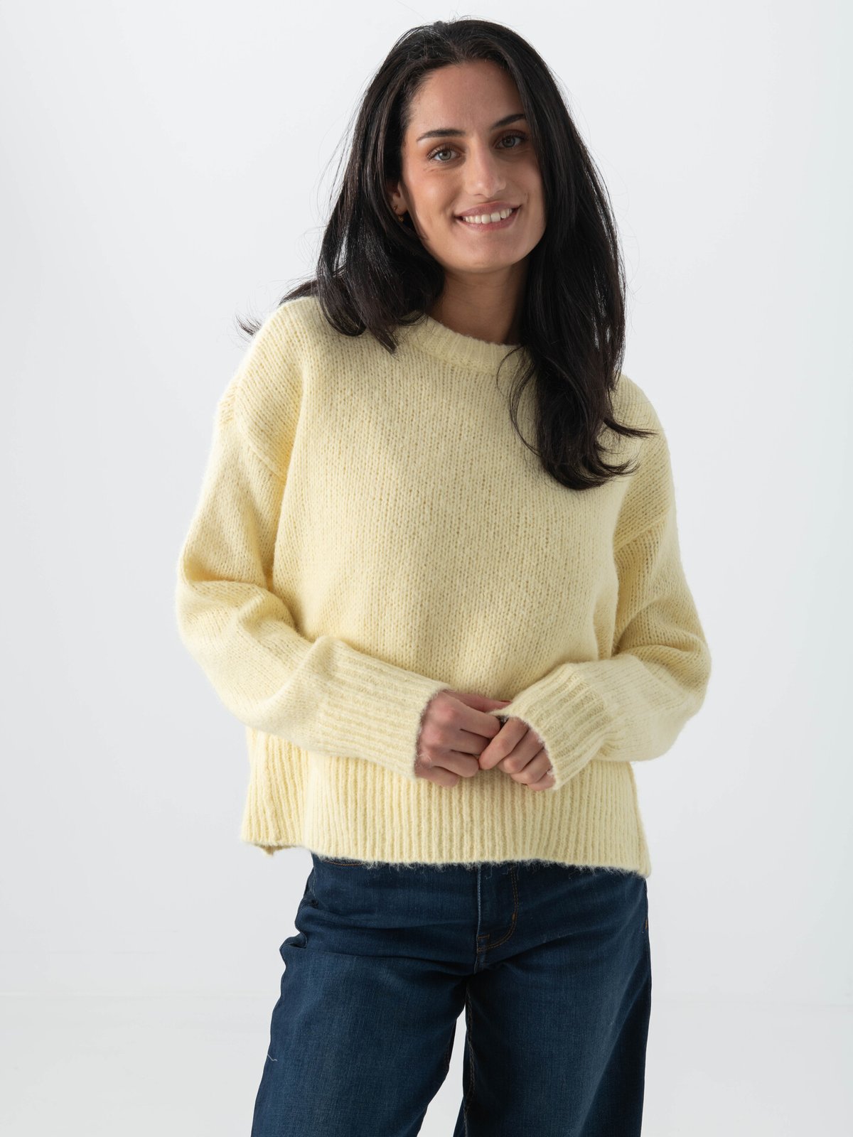 Topshop Ultimate Long Sleeve O-Neck Pullover Eggnog