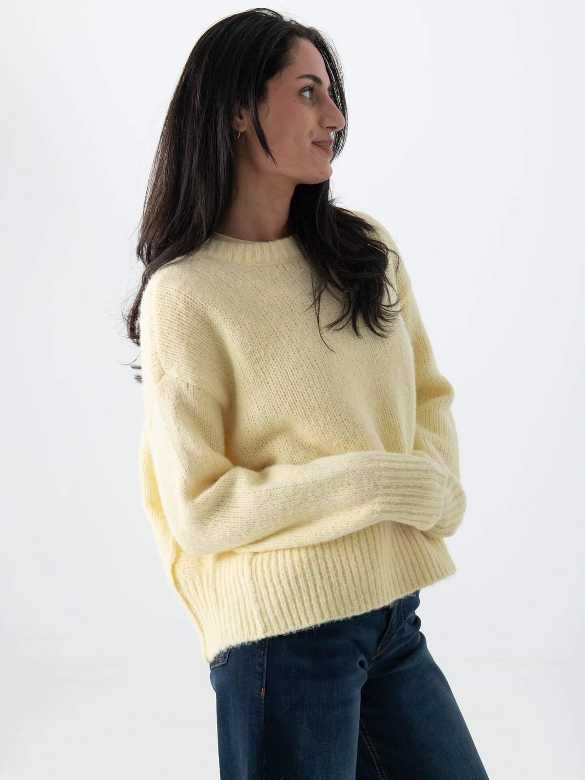 Topshop Ultimate Long Sleeve O-Neck Pullover Eggnog