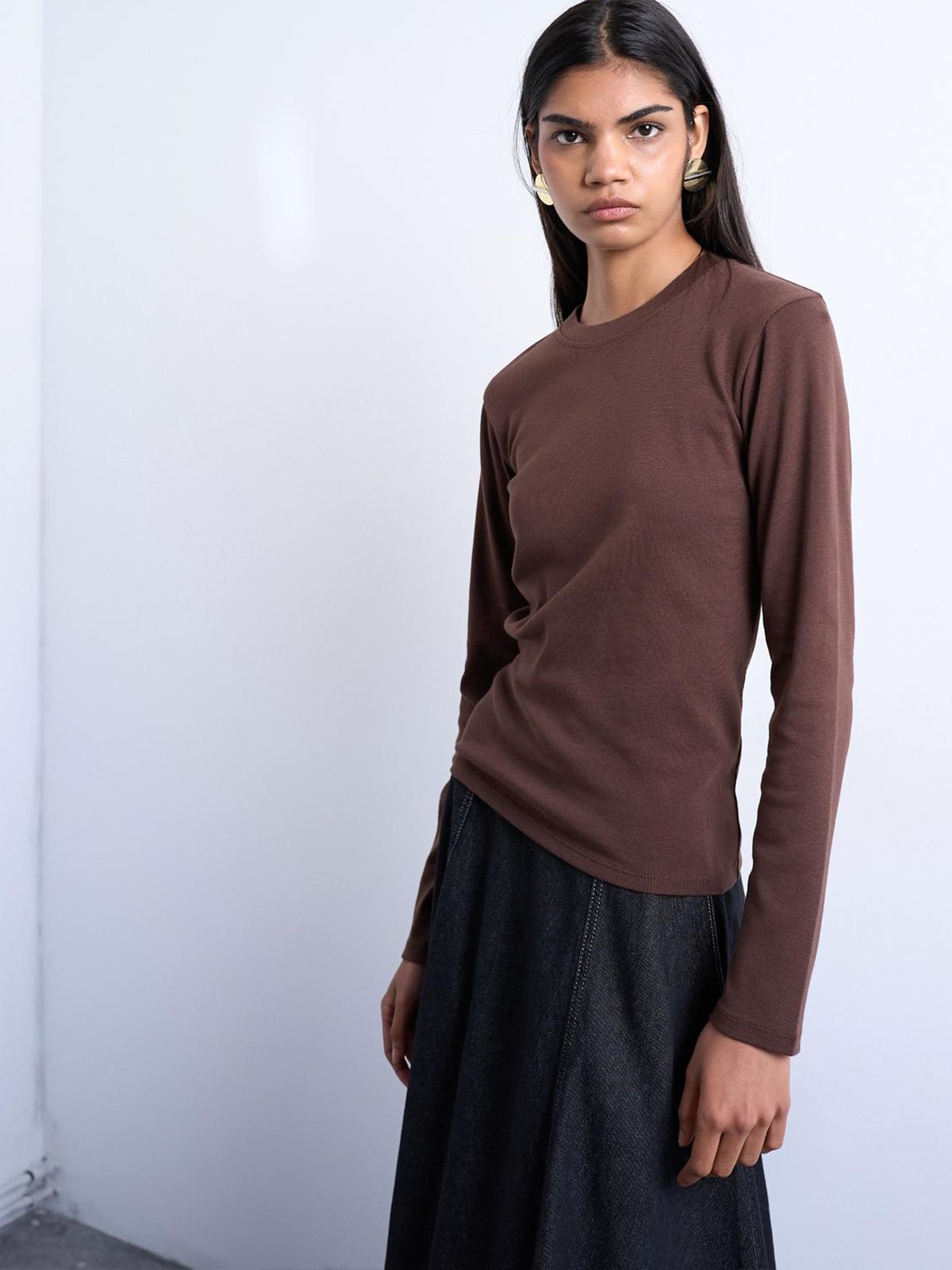 Topshop Everyday Long Sleeve Top Earth Brown