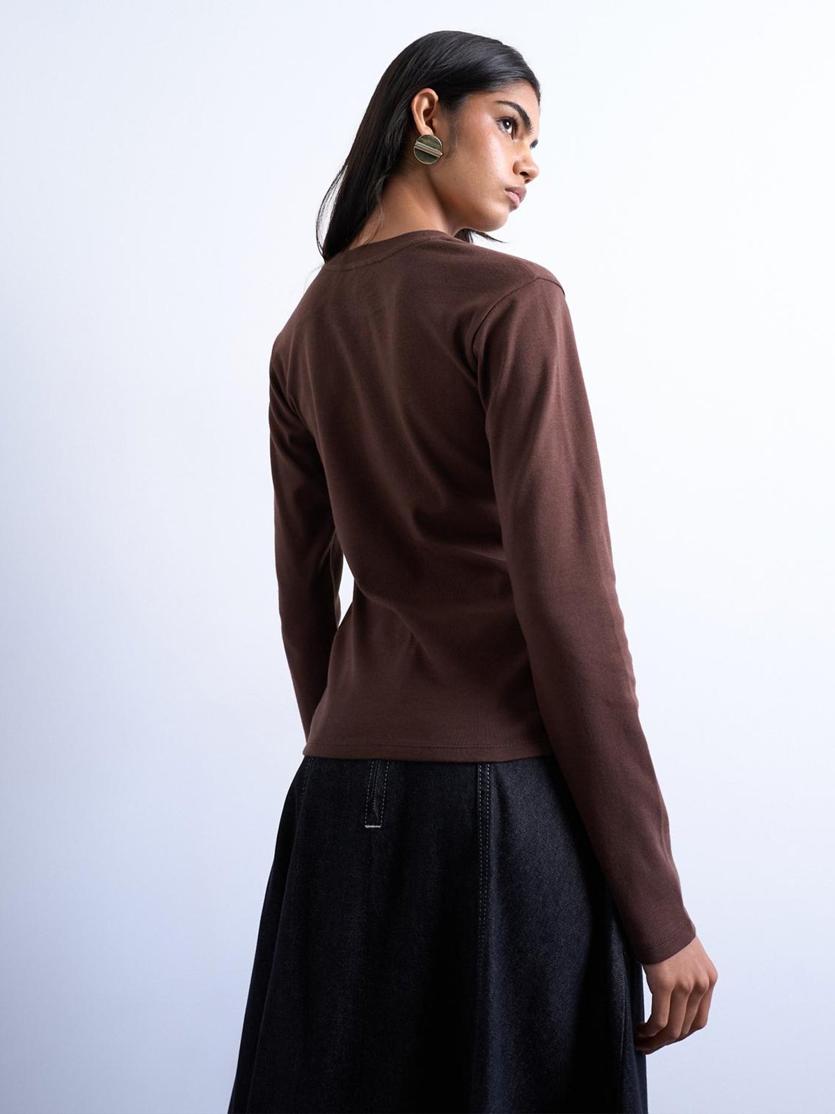 Topshop Everyday Long Sleeve Top Earth Brown