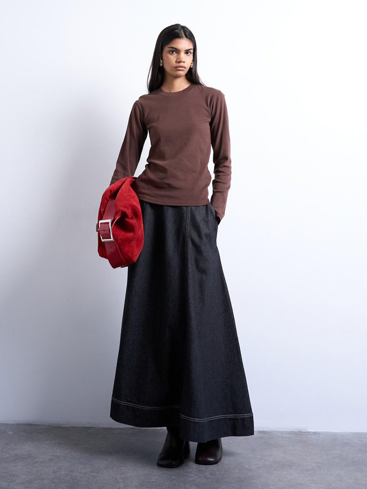 Topshop Everyday Long Sleeve Top Earth Brown