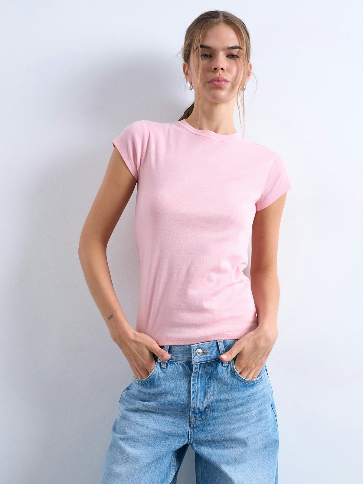 Topshop Everyday Short Sleeve Top Pink Cosmos