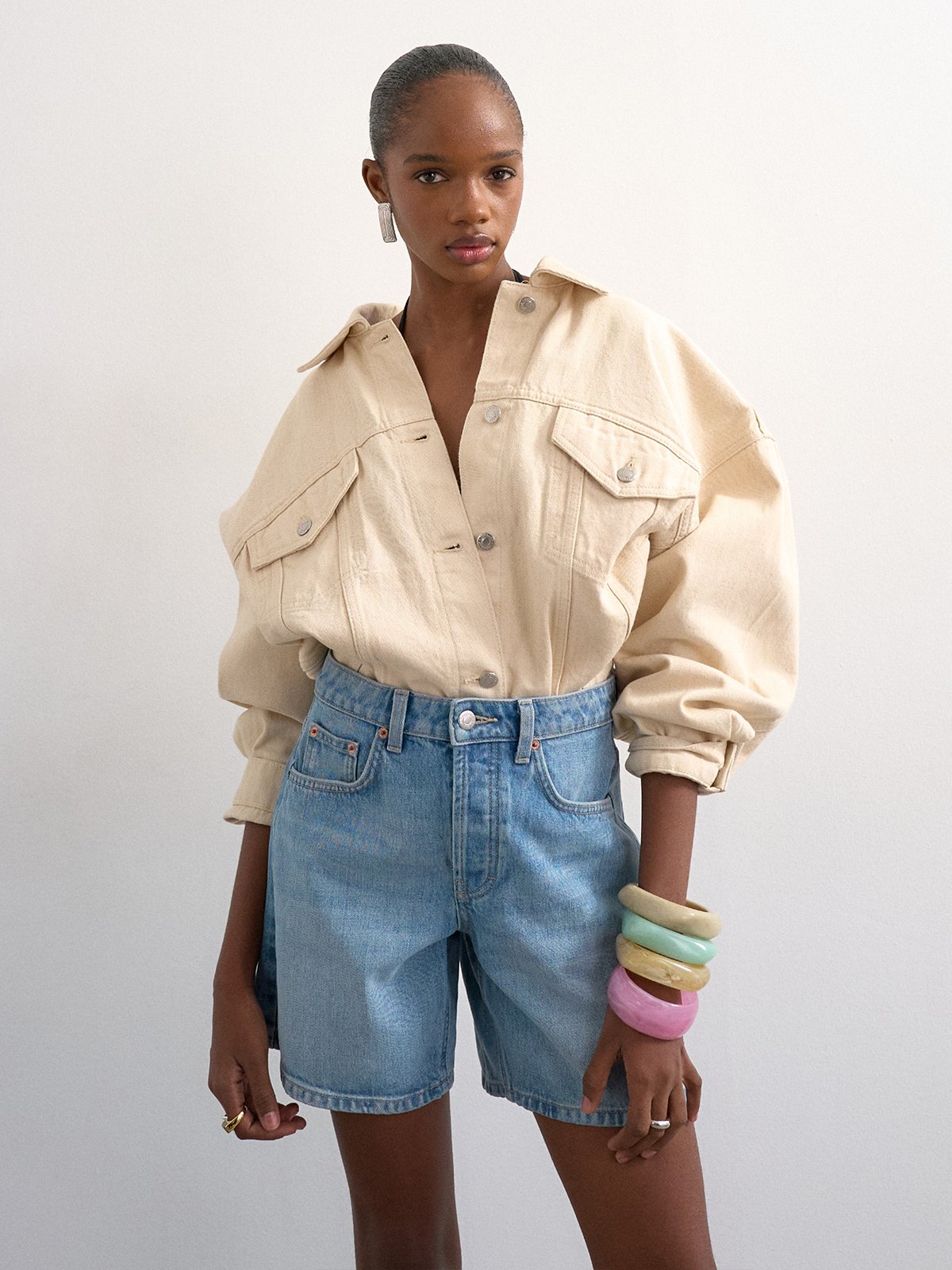 Topshop Vigga Highrise Denim Shorts Light Blue Denim