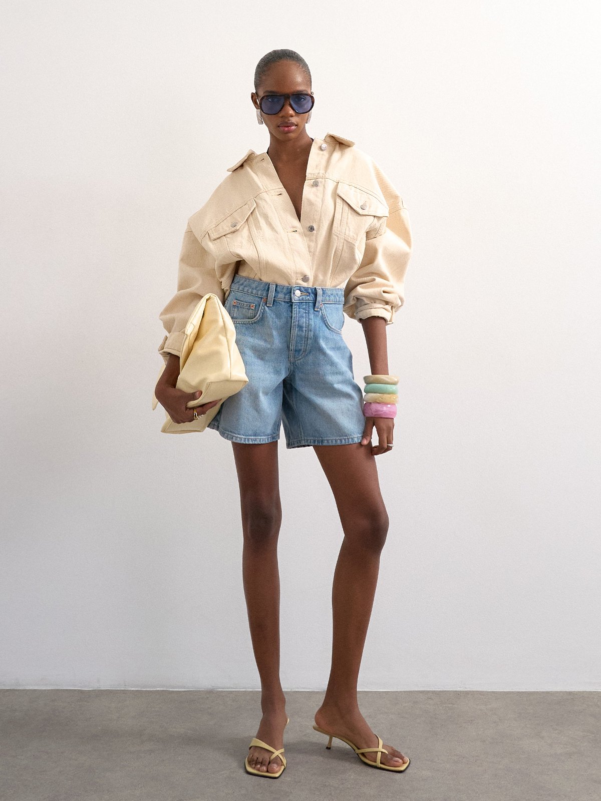 Topshop Vigga Highrise Denim Shorts Light Blue Denim