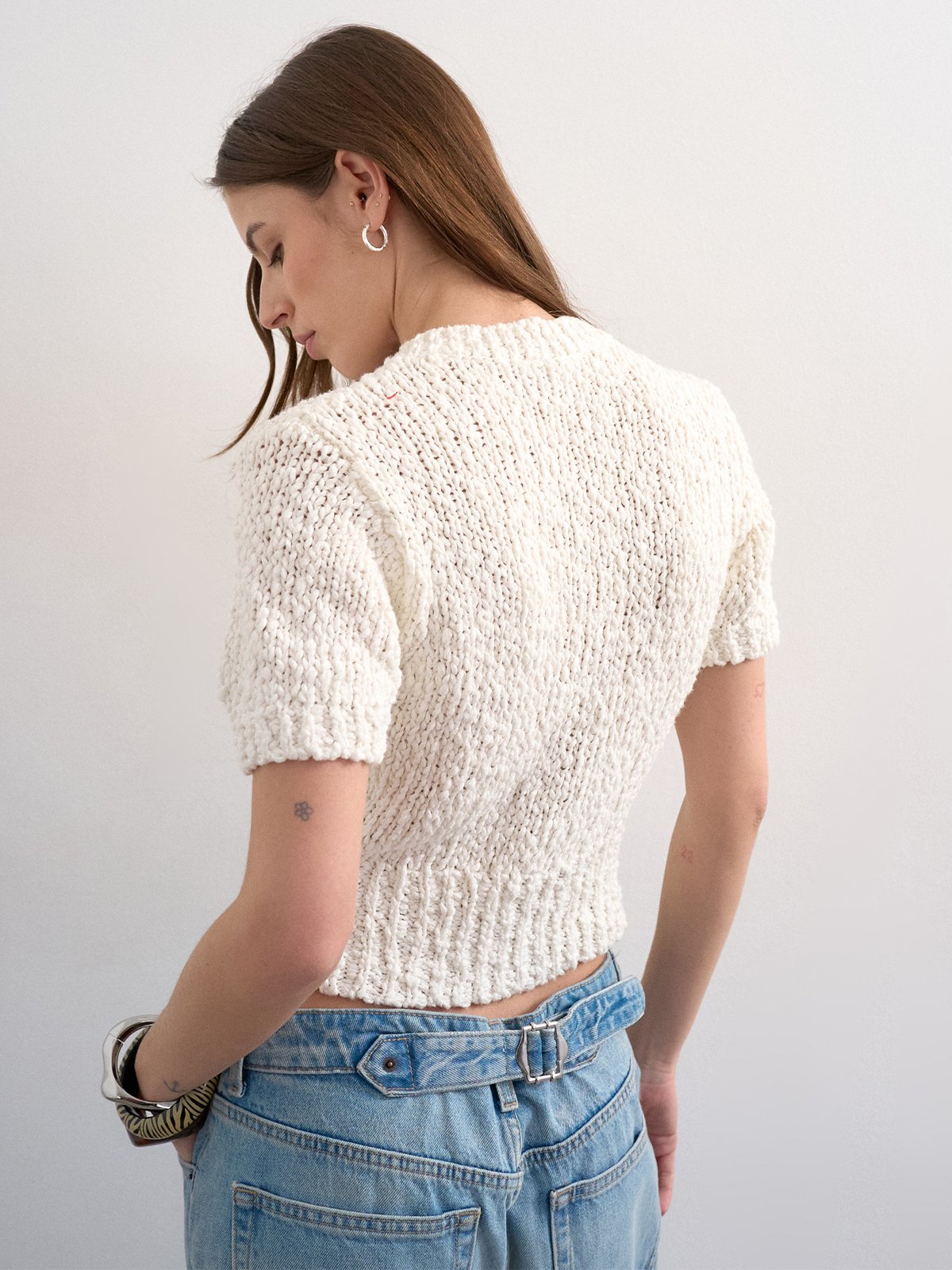 Topshop Ivy Short Sleeve Collar Cardigan Pearled Ivory