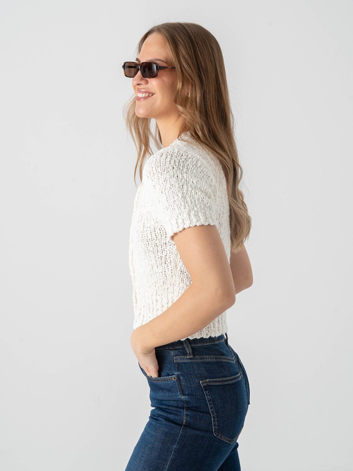 Topshop Ivy Short Sleeve Collar Cardigan Pearled Ivory