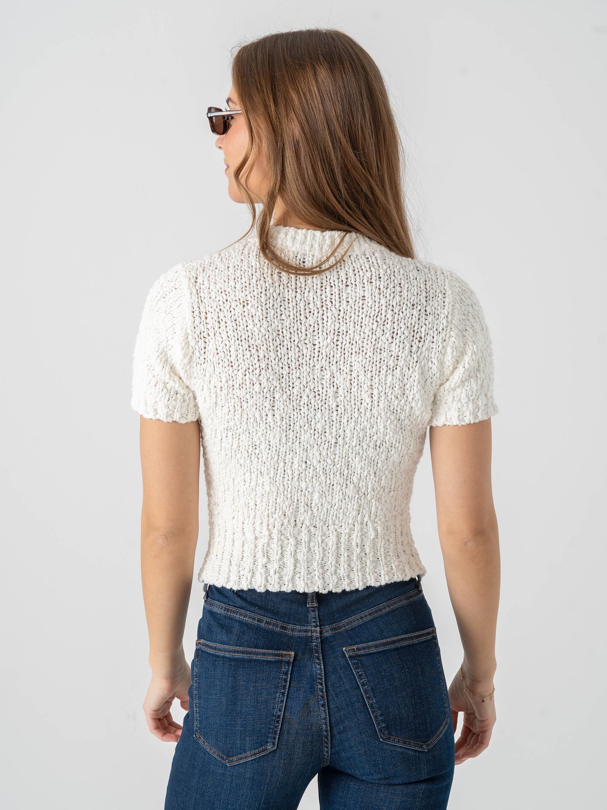 Topshop Ivy Short Sleeve Collar Cardigan Pearled Ivory