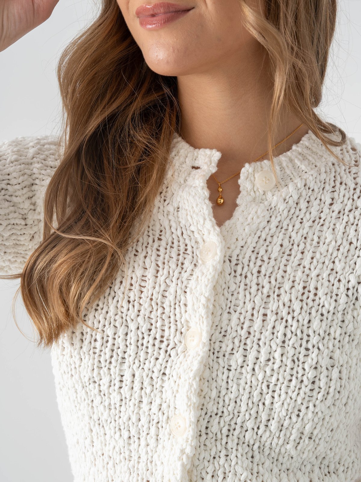 Topshop Ivy Short Sleeve Collar Cardigan Pearled Ivory