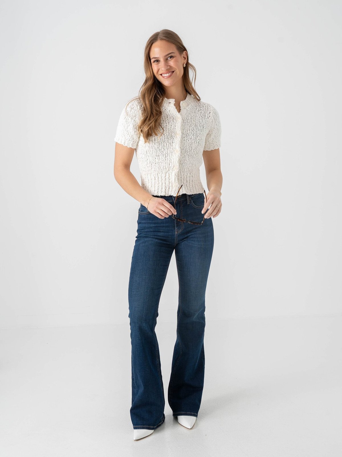 Topshop Ivy Short Sleeve Collar Cardigan Pearled Ivory