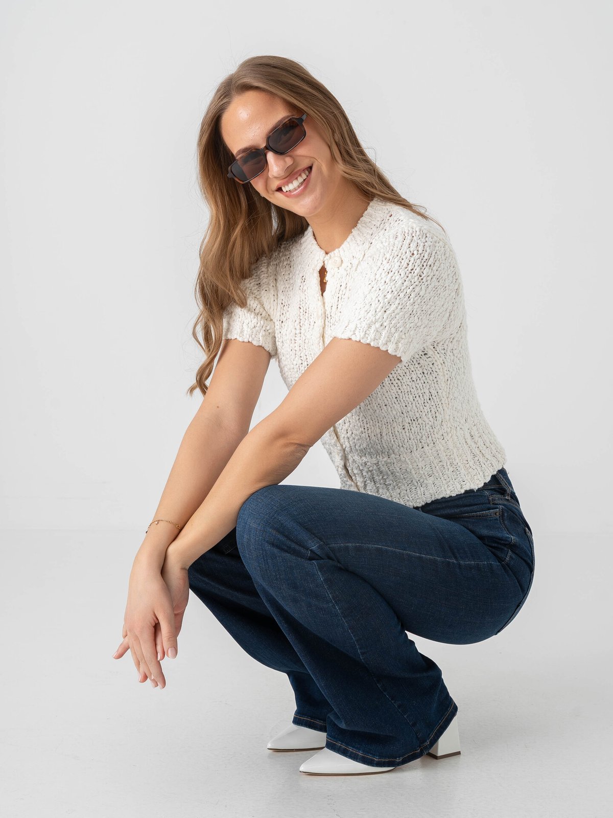 Topshop Ivy Short Sleeve Collar Cardigan Pearled Ivory