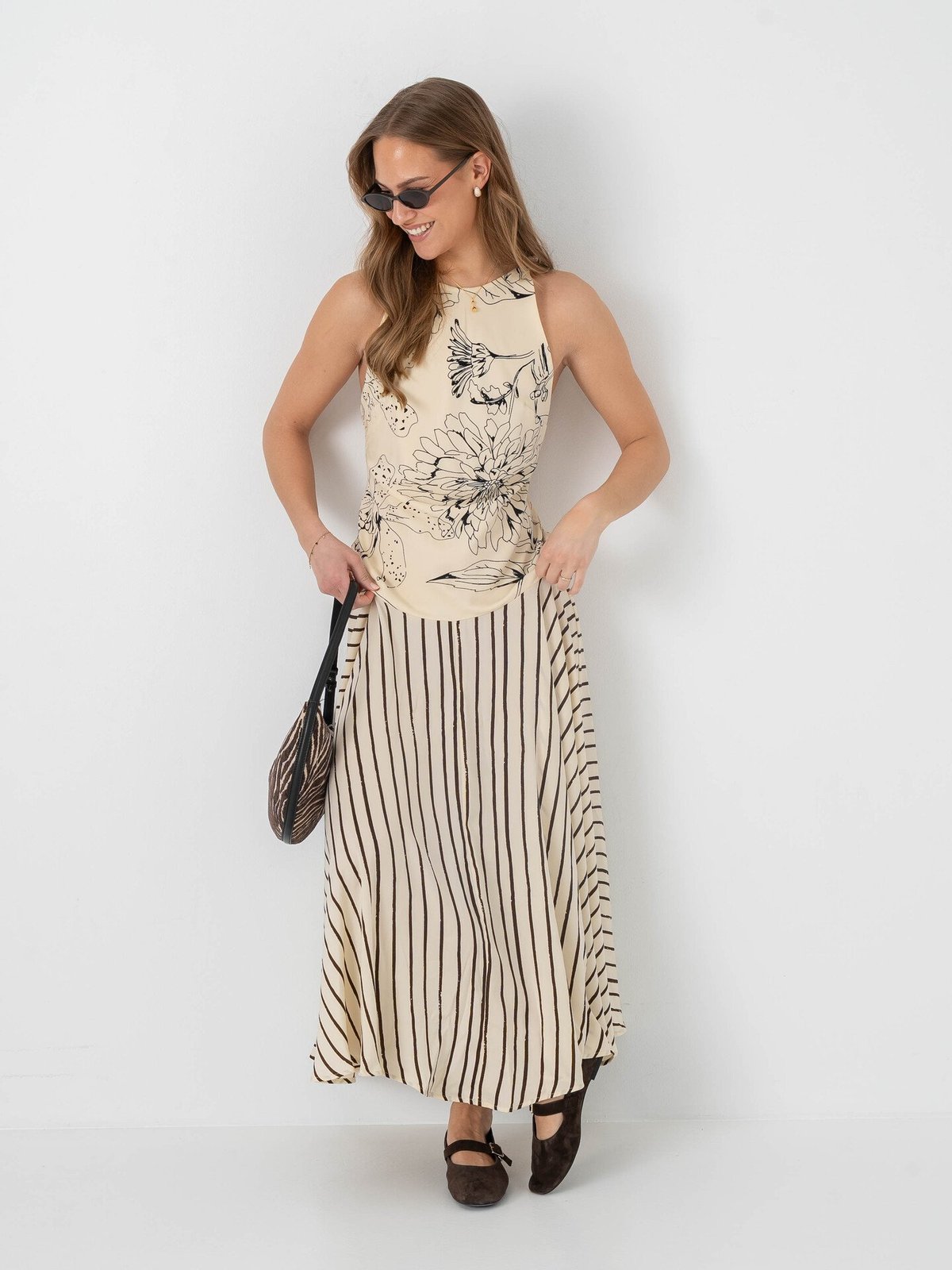 Topshop Mille Short Sleeve Maxi Dress Oyster White