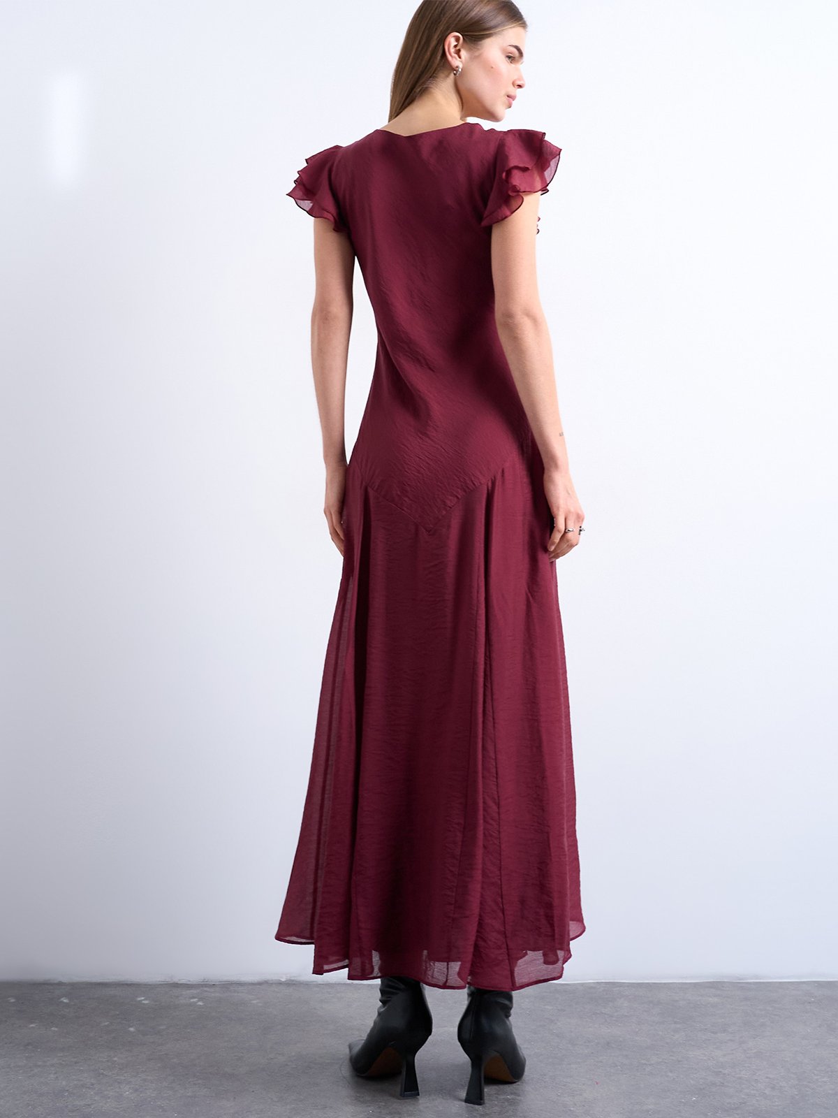 Topshop Saga Short Sleeve Maxi Dress Oxblood Red