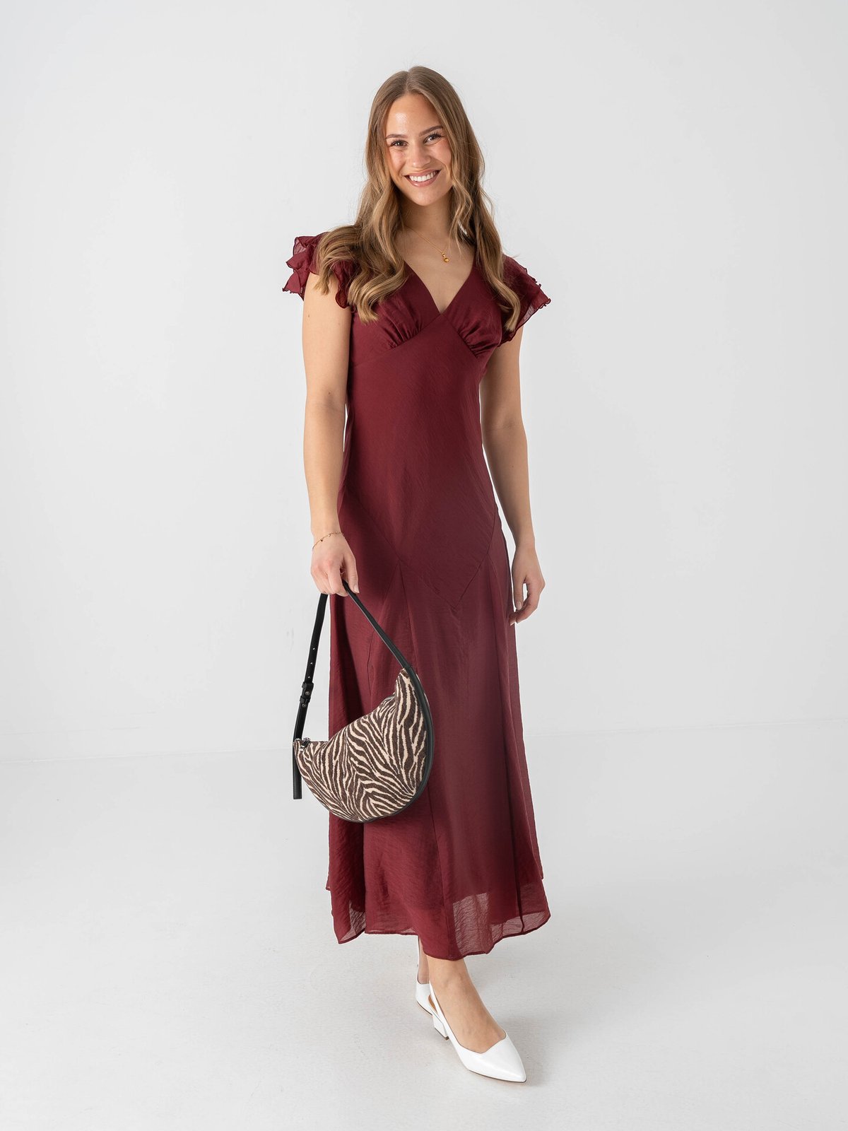 Topshop Saga Short Sleeve Maxi Dress Oxblood Red