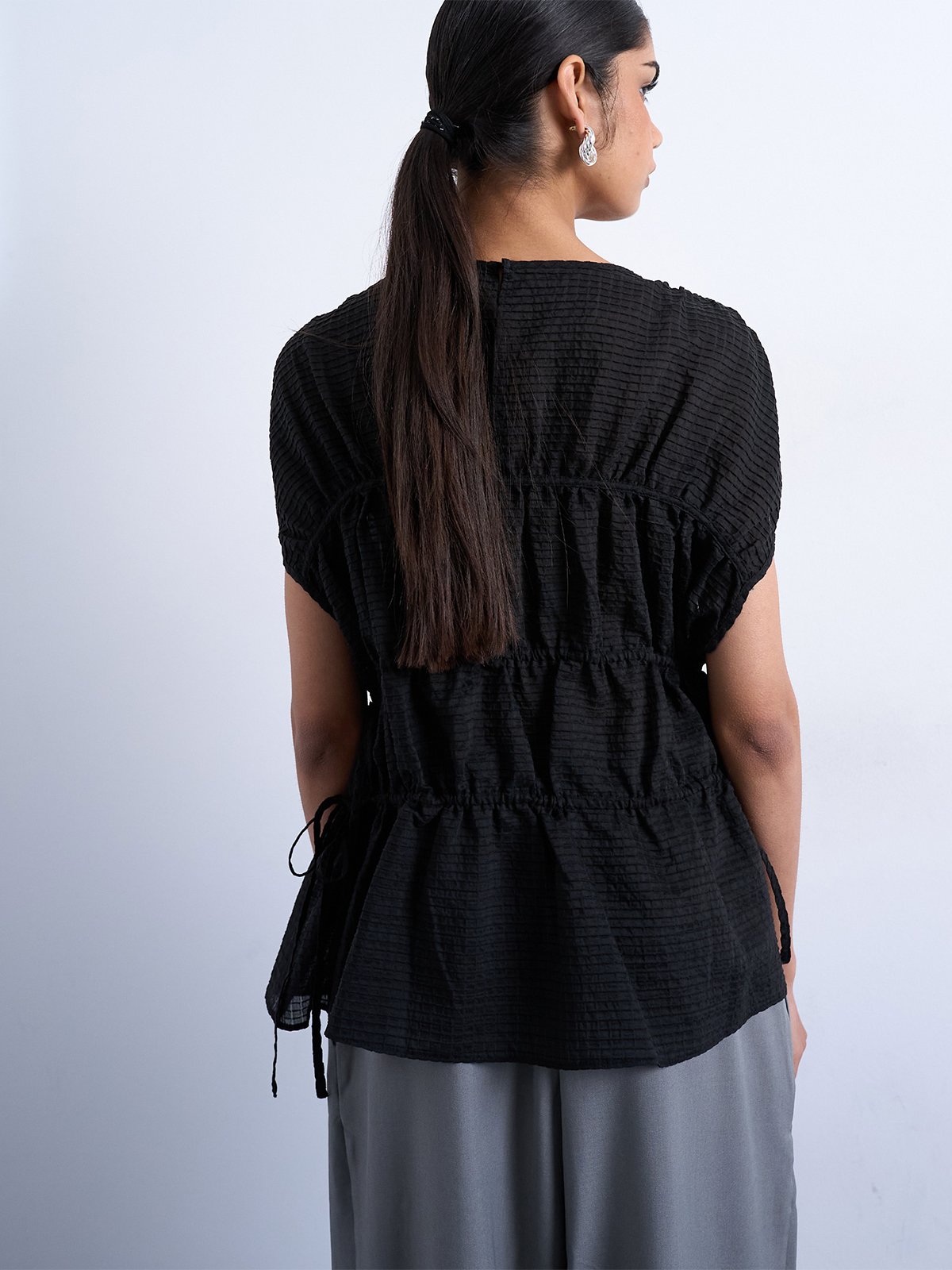 Topshop Ena Short Sleeve Tie Top Black