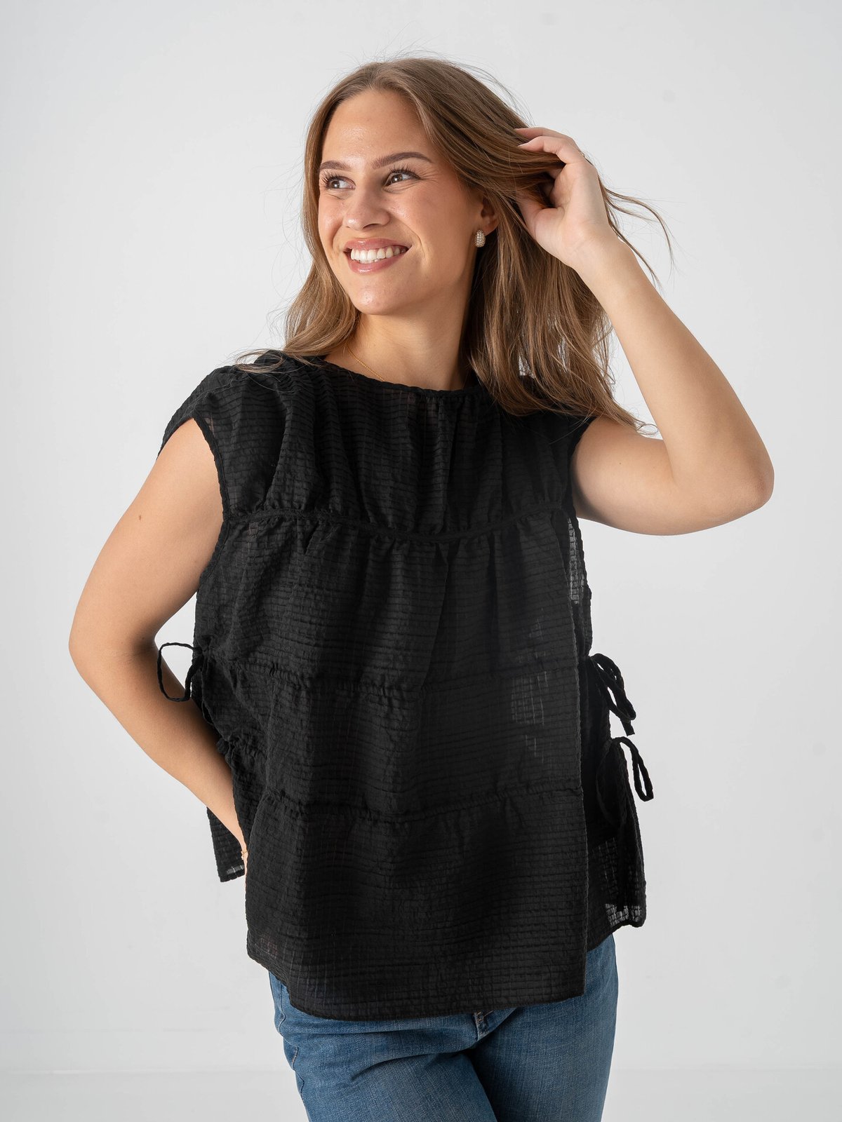 Topshop Ena Short Sleeve Tie Top Black