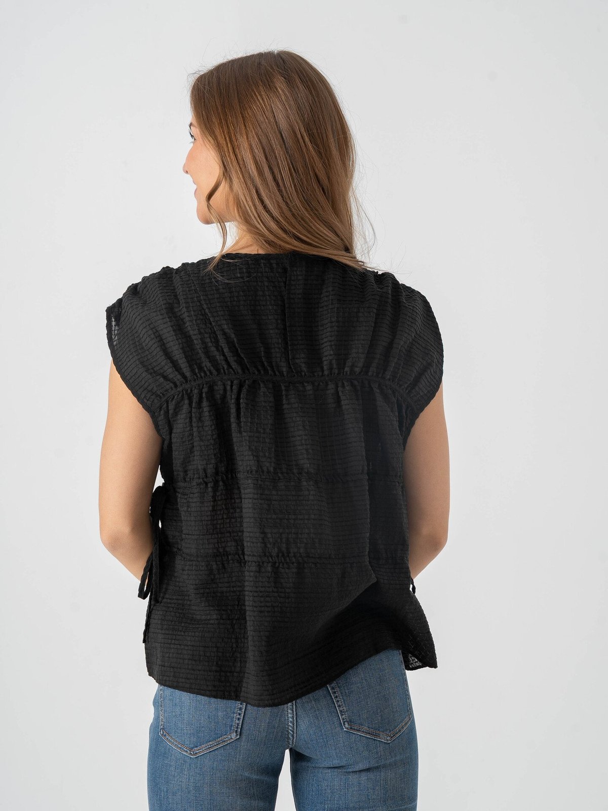 Topshop Ena Short Sleeve Tie Top Black