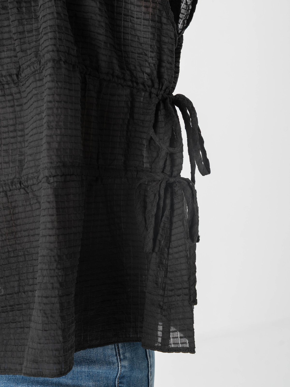 Topshop Ena Short Sleeve Tie Top Black