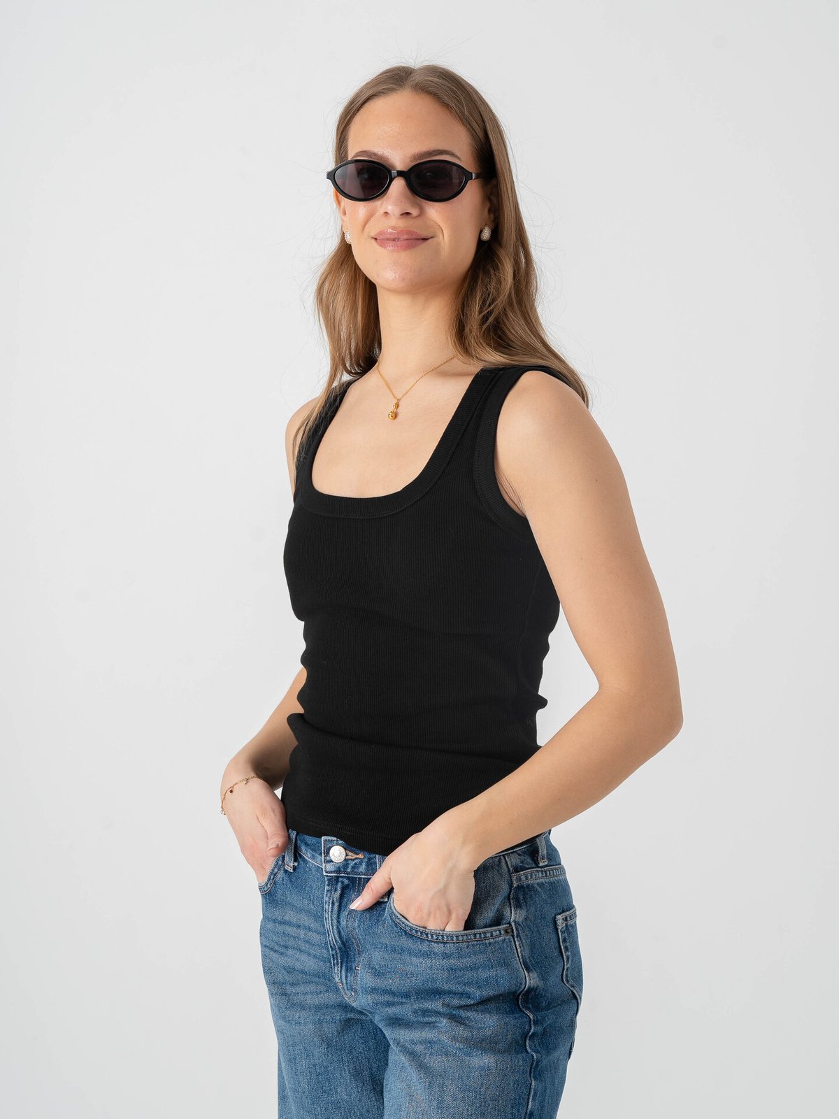 Topshop Honey Short Sleeve U-Neck Vest Black